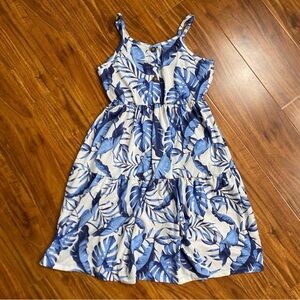 3/$25 PatPat Girls White Blue Leaf Print Fit & Flare Dress Size 8/9 Boho Casual
